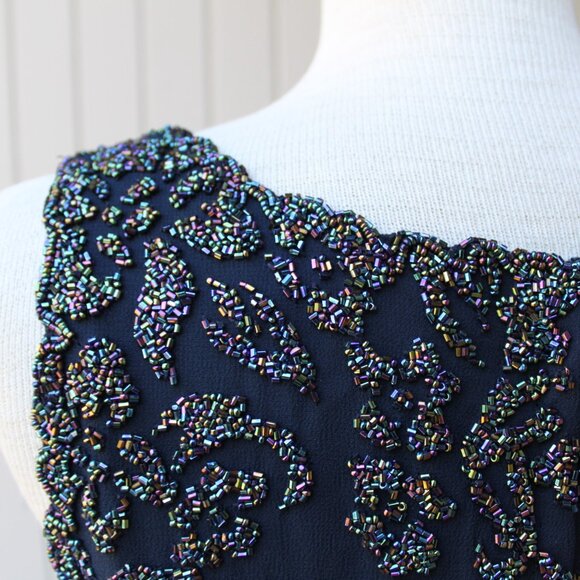 Beautiful J KARA Formal Beaded Sequin Long Dress Teal Sleeveless Size 16 EUC! - Picture 5 of 5